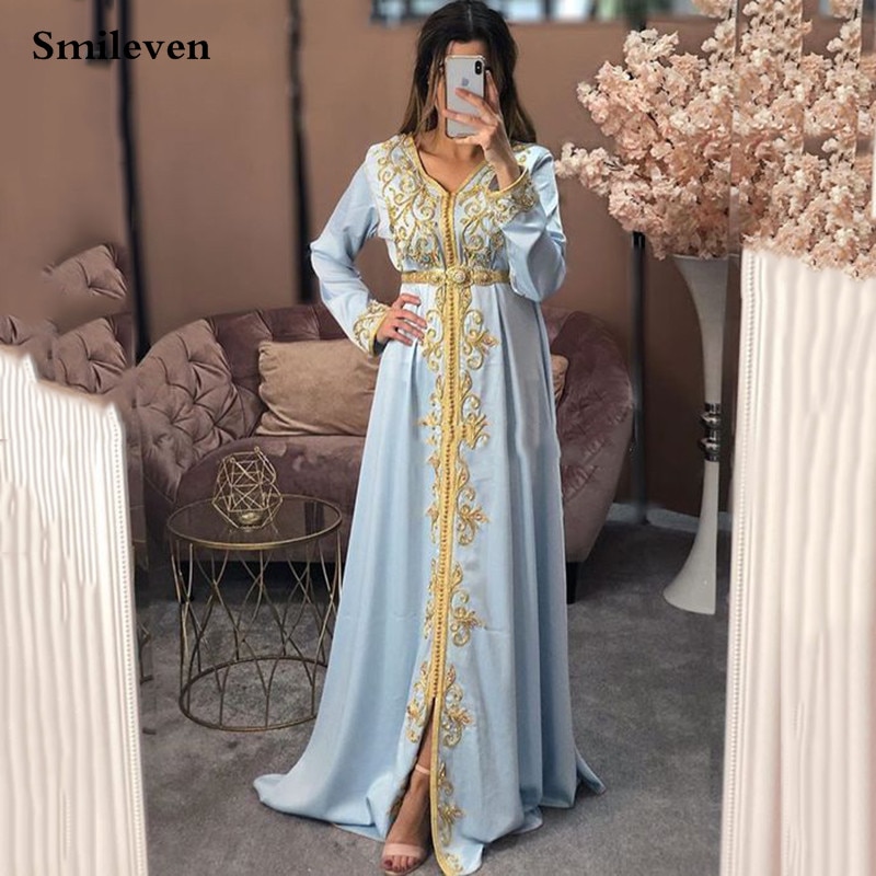 Sky Blue Moroccan Caftan Formal Dress ...